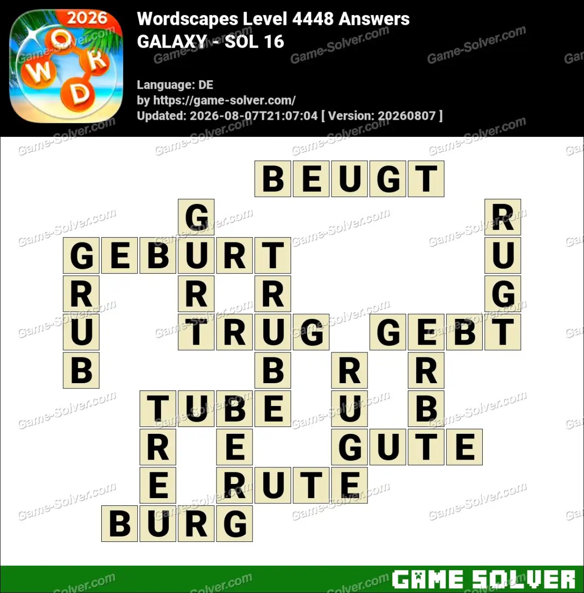 Wordscapes Deutsche Level 4448 Answers — GALAXY - SOL 16