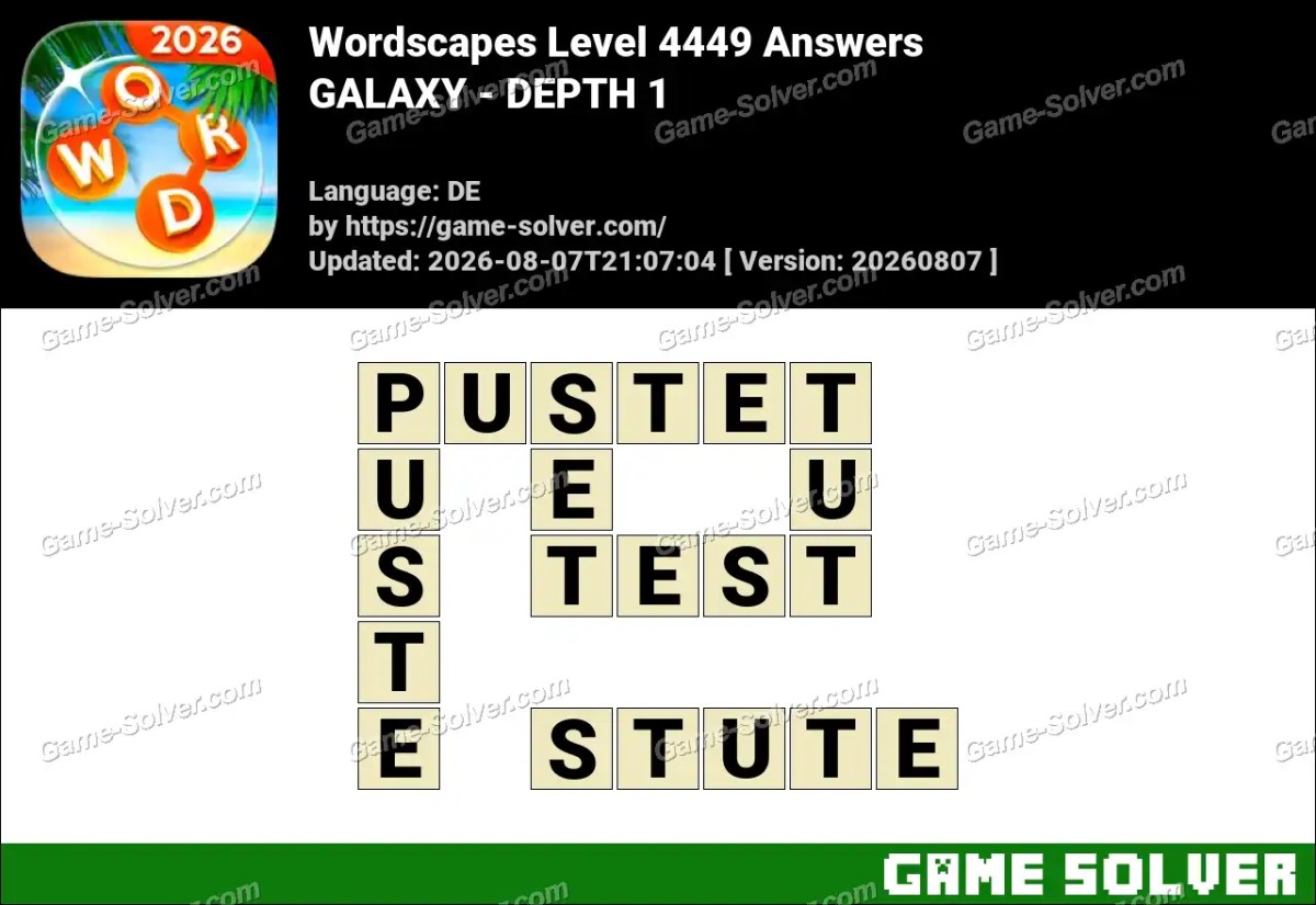 Wordscapes Deutsche Level 4449 Answers — GALAXY - DEPTH 1
