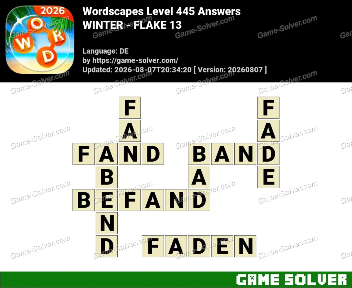 Wordscapes Deutsche Level 445 Answers — WINTER - FLAKE 13