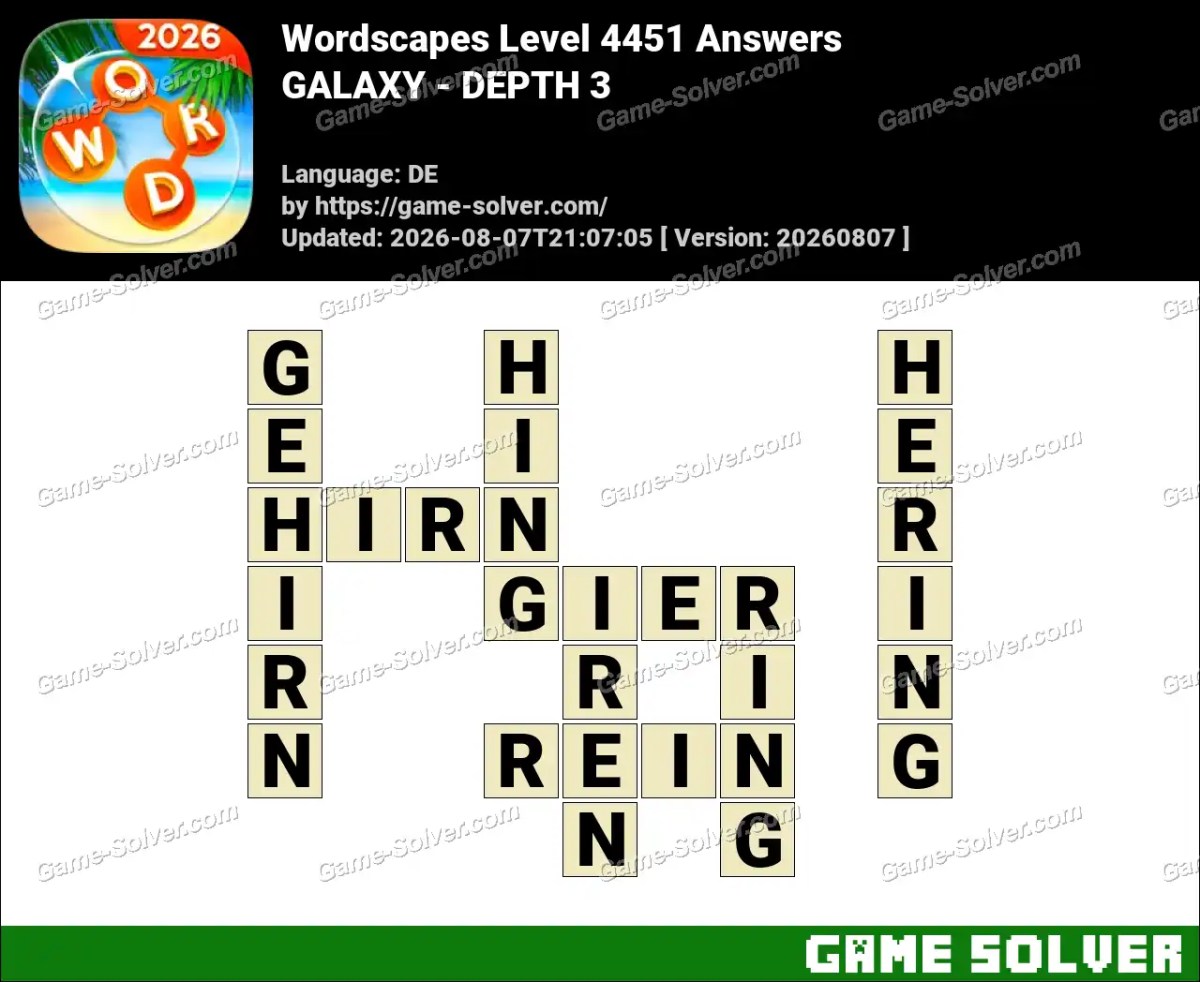Wordscapes Deutsche Level 4451 Answers — GALAXY - DEPTH 3 Wordscapes Deutsche Level 4451 Answers — GALAXY - DEPTH 3