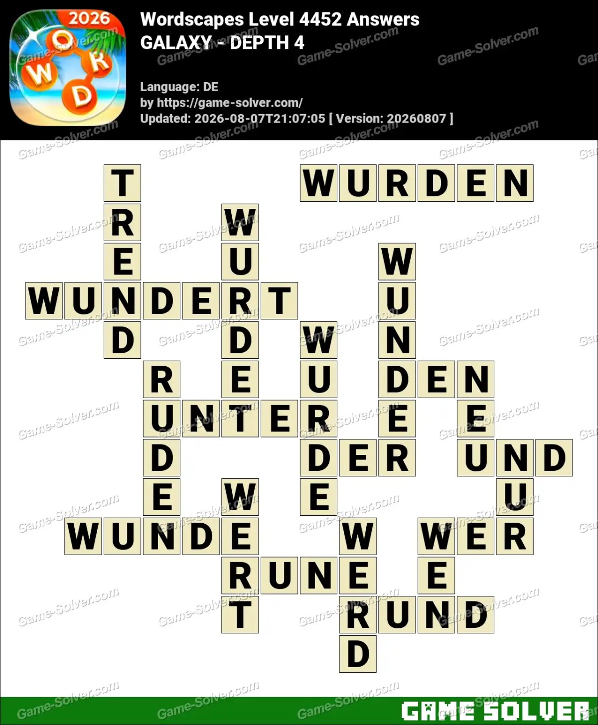 Wordscapes Deutsche Level 4452 Answers — GALAXY - DEPTH 4