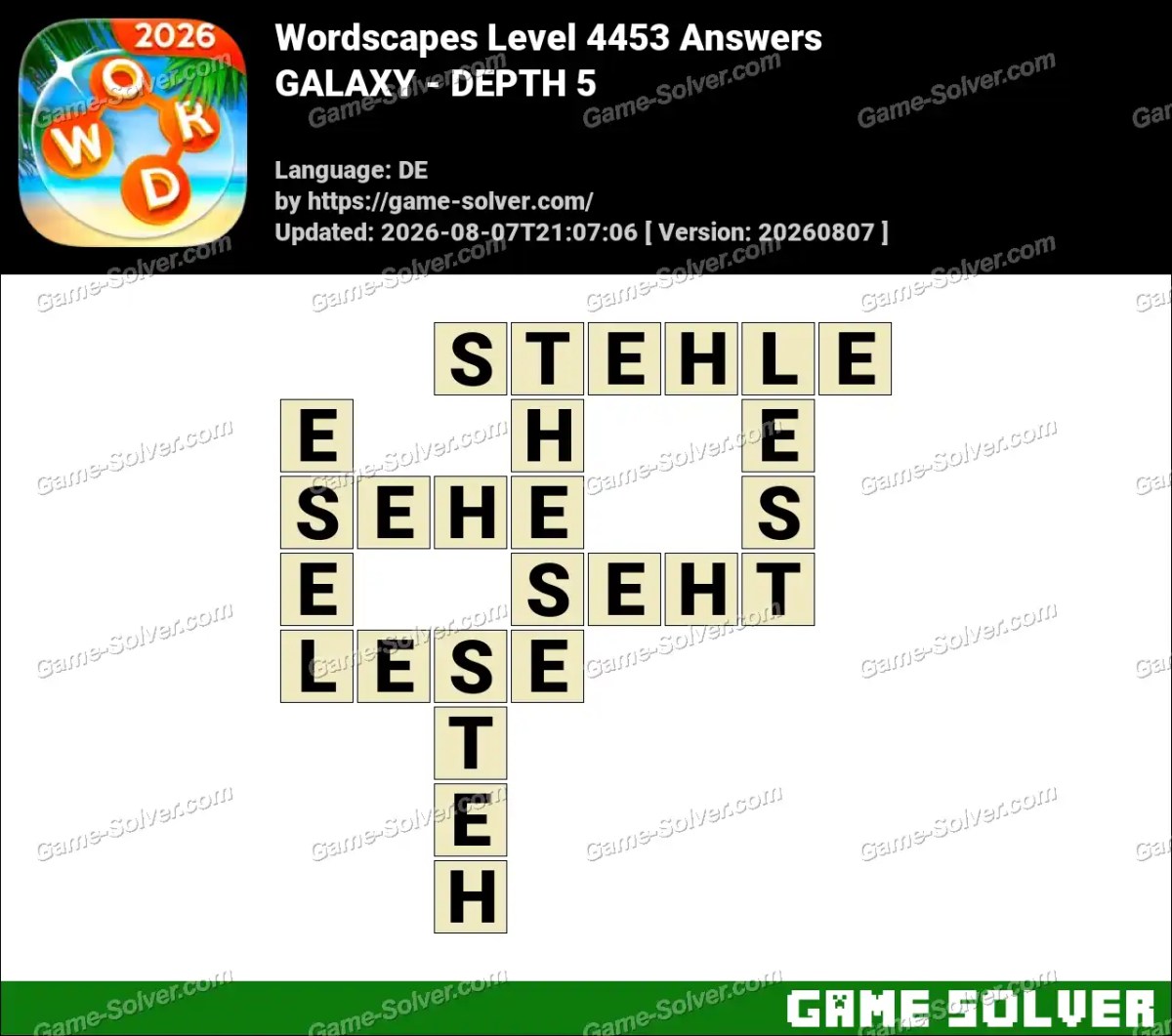 Wordscapes Deutsche Level 4453 Answers — GALAXY - DEPTH 5