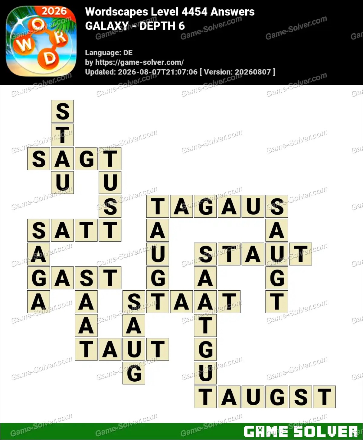 Wordscapes Deutsche Level 4454 Answers — GALAXY - DEPTH 6