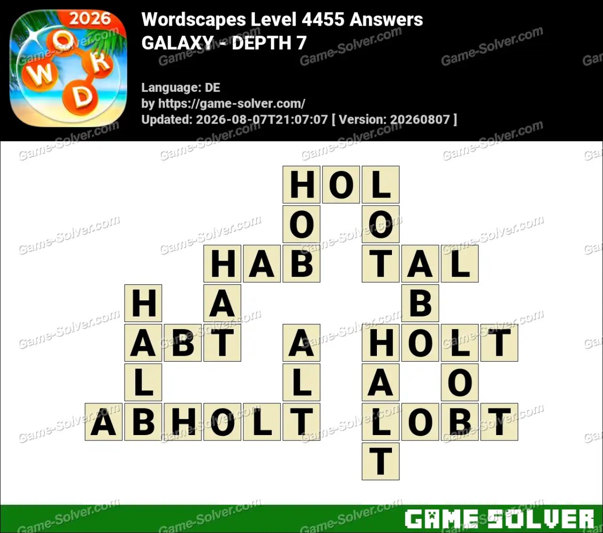 Wordscapes Deutsche Level 4455 Answers — GALAXY - DEPTH 7