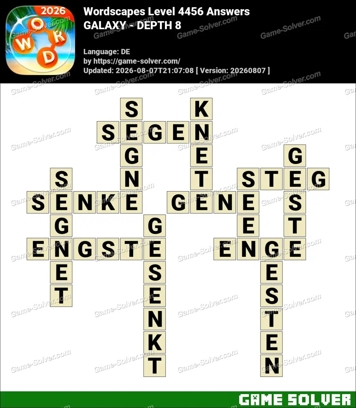 Wordscapes Deutsche Level 4456 Answers — GALAXY - DEPTH 8