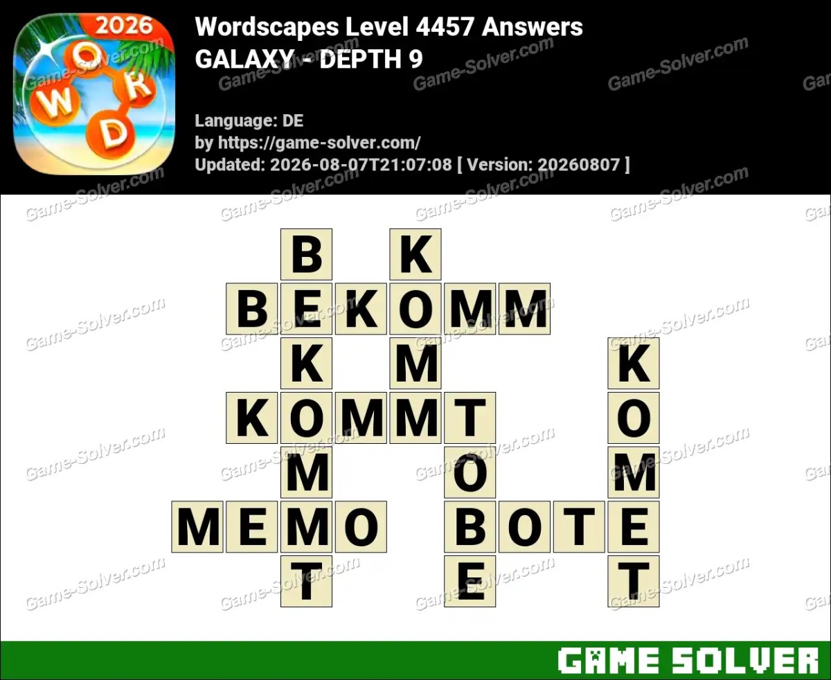 Wordscapes Deutsche Level 4457 Answers — GALAXY - DEPTH 9