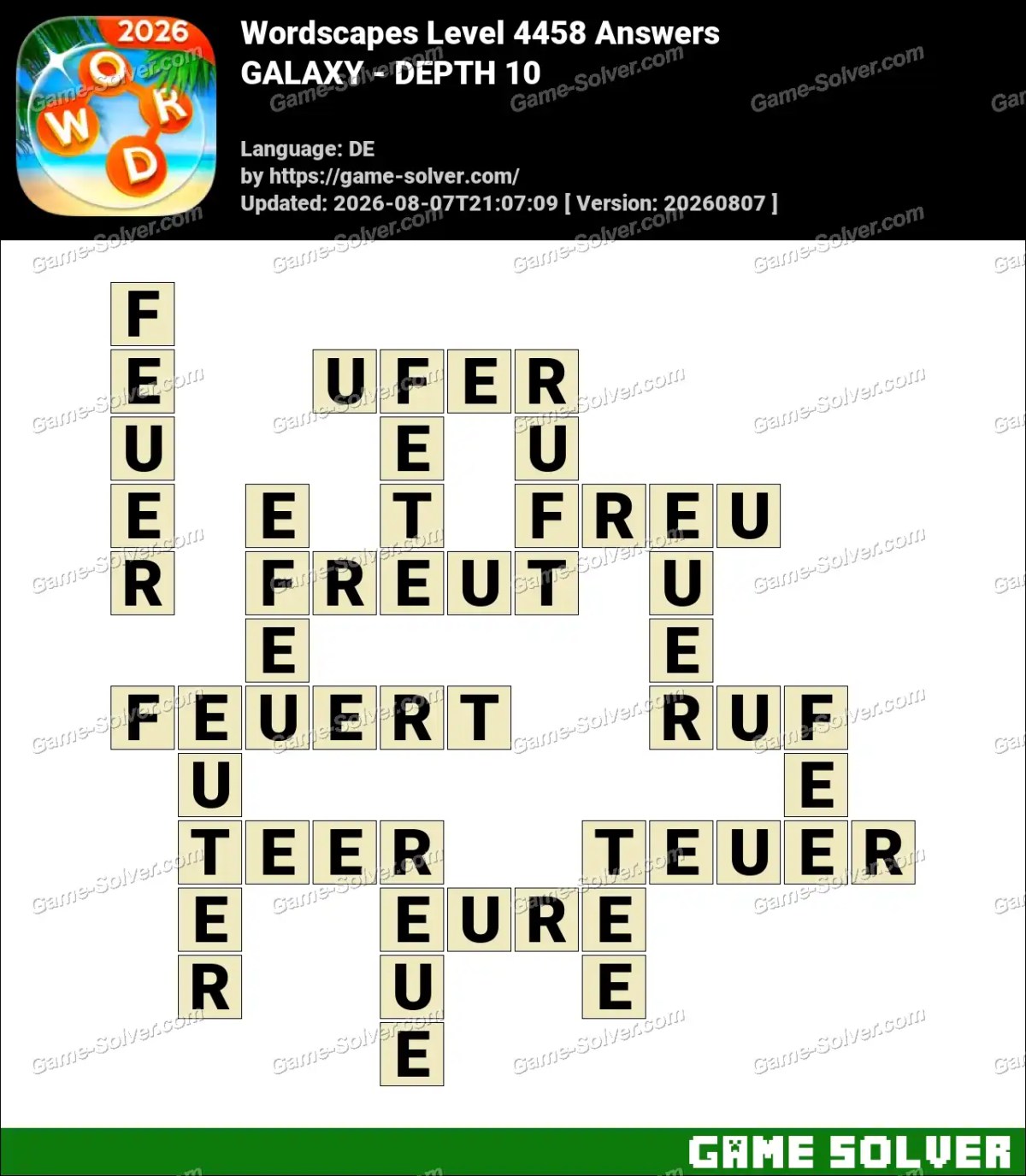 Wordscapes Deutsche Level 4458 Answers — GALAXY - DEPTH 10