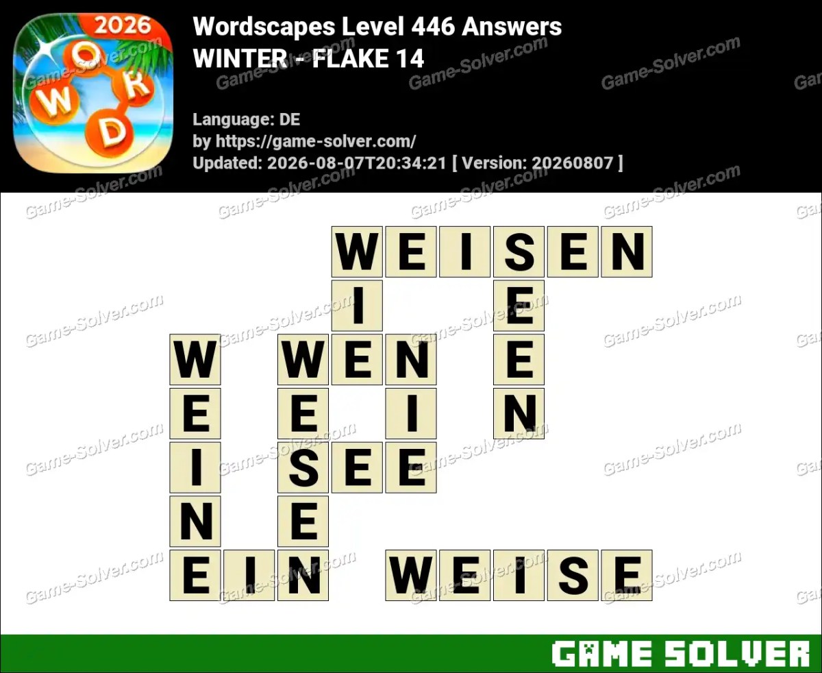 Wordscapes Deutsche Level 446 Answers — WINTER - FLAKE 14