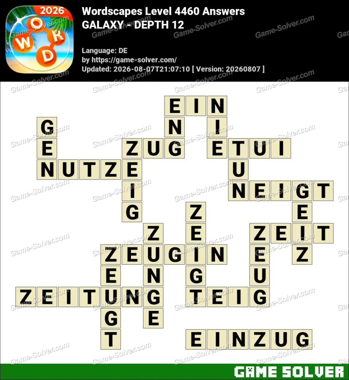 Wordscapes Deutsche Level 4460 Answers — GALAXY - DEPTH 12