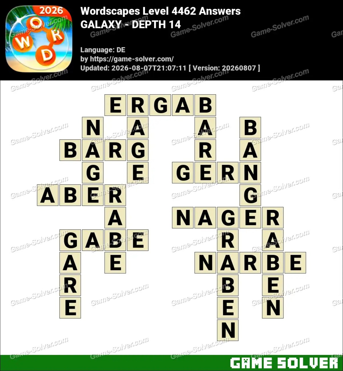 Wordscapes Deutsche Level 4462 Answers — GALAXY - DEPTH 14