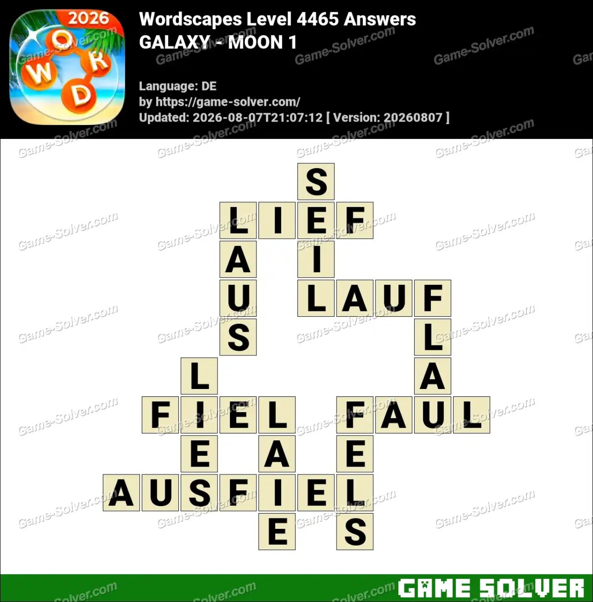 Wordscapes Deutsche Level 4465 Answers — GALAXY - MOON 1
