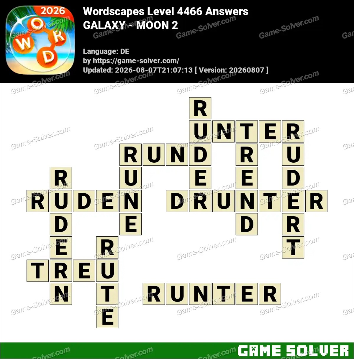 Wordscapes Deutsche Level 4466 Answers — GALAXY - MOON 2
