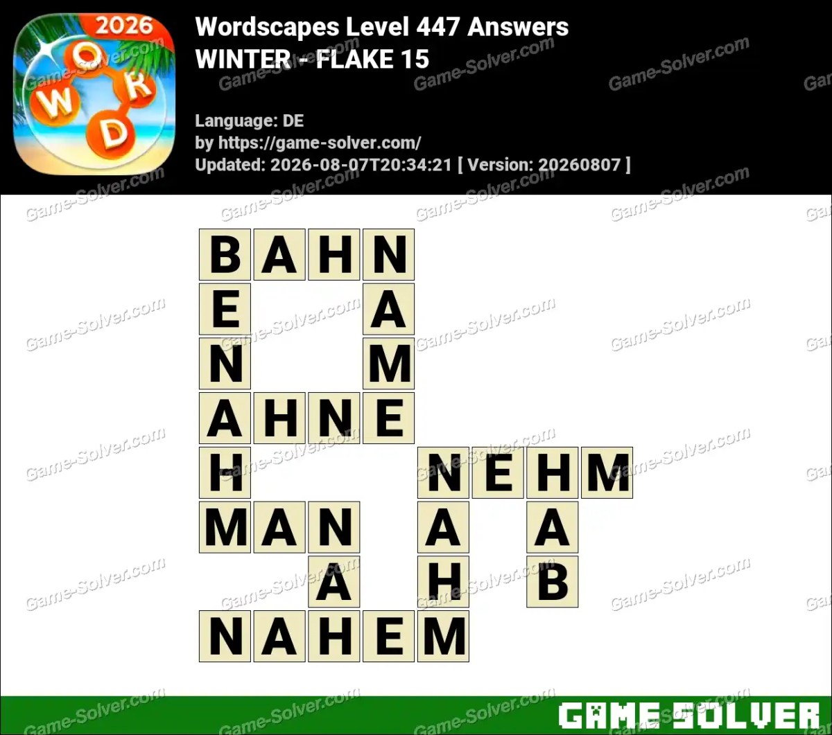 Wordscapes Deutsche Level 447 Answers — WINTER - FLAKE 15