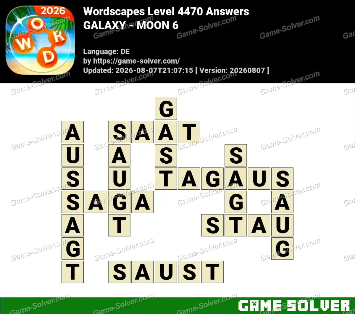 Wordscapes Deutsche Level 4470 Answers — GALAXY - MOON 6