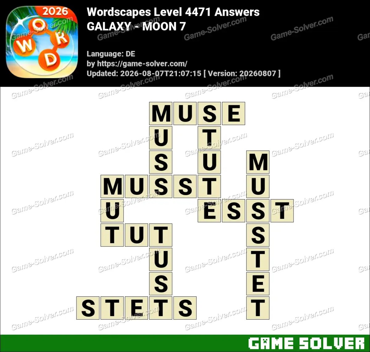 Wordscapes Deutsche Level 4471 Answers — GALAXY - MOON 7