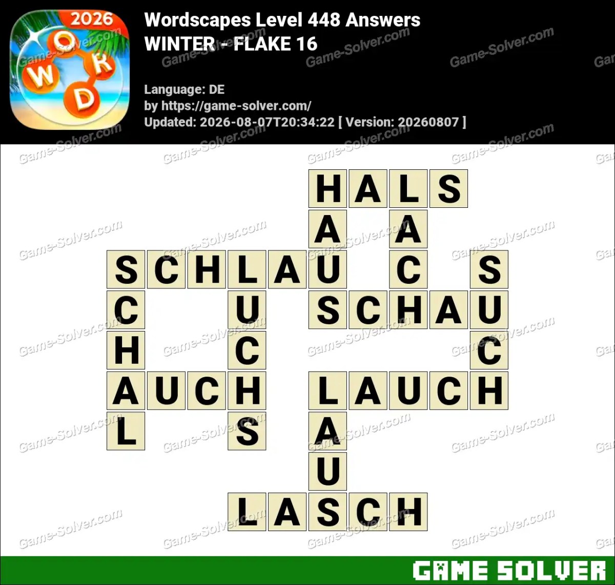 Wordscapes Deutsche Level 448 Answers — WINTER - FLAKE 16