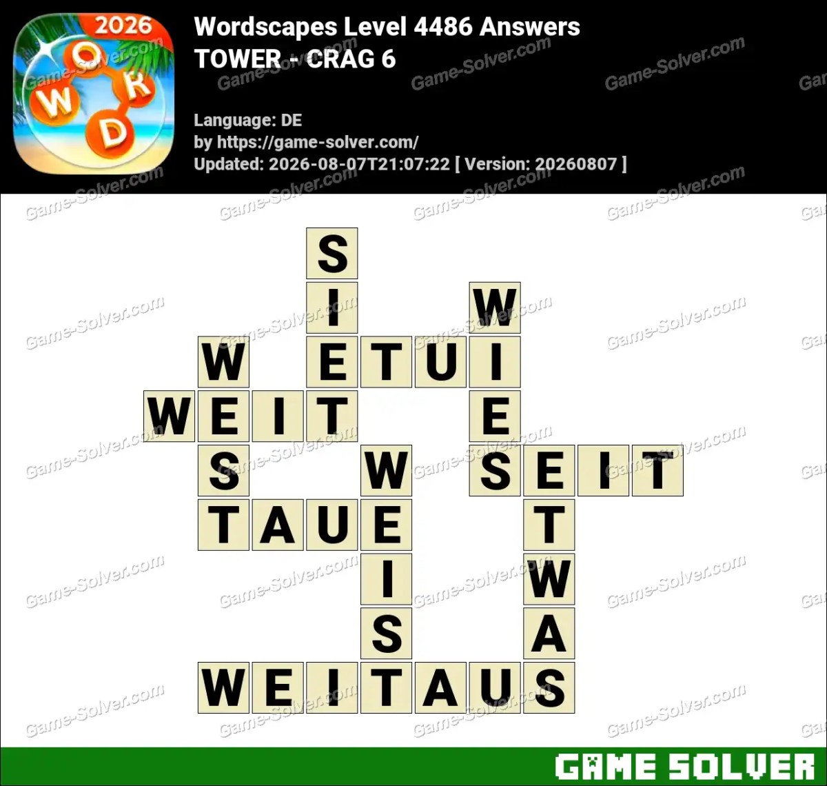 Wordscapes Deutsche Level 4486 Answers — TOWER - CRAG 6