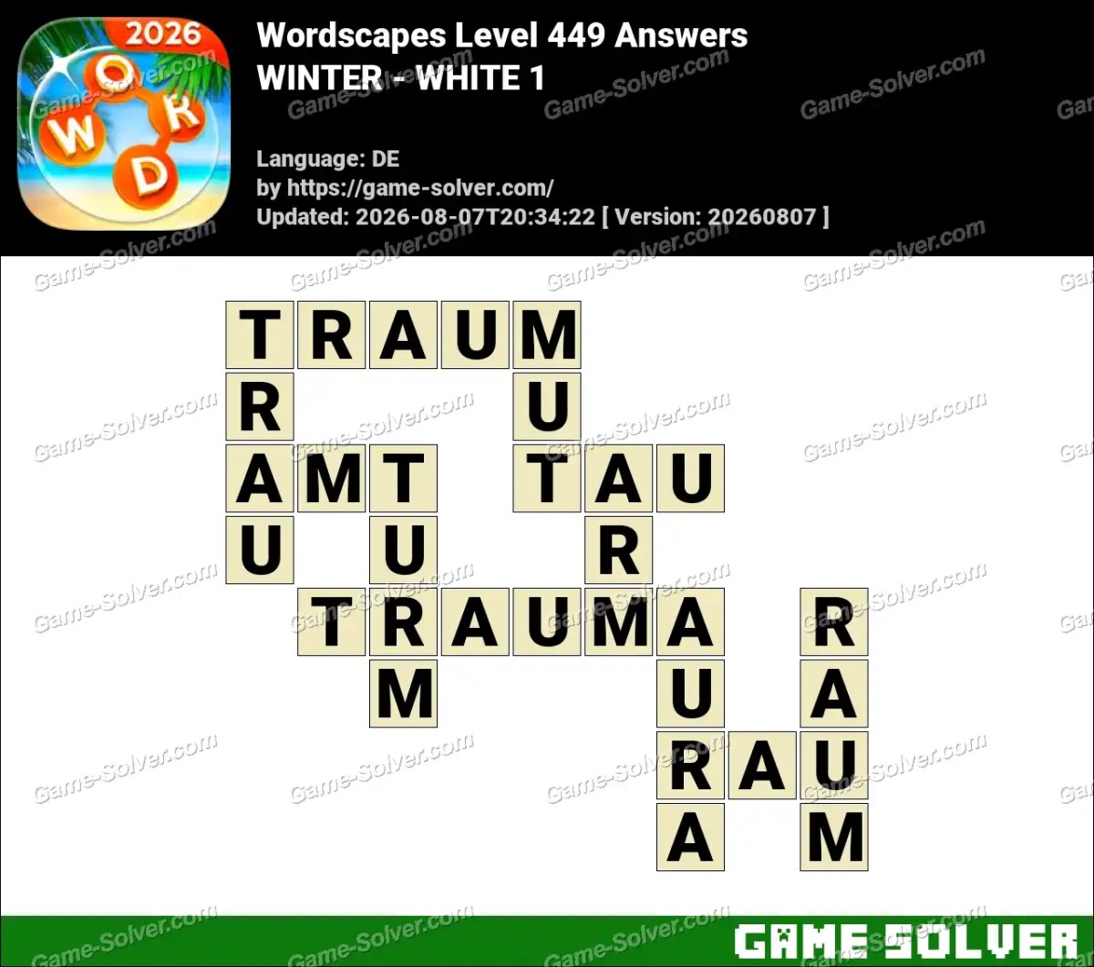 Wordscapes Deutsche Level 449 Answers — WINTER - WHITE 1
