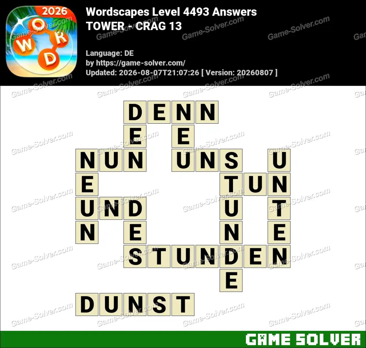 Wordscapes Deutsche Level 4493 Answers — TOWER - CRAG 13