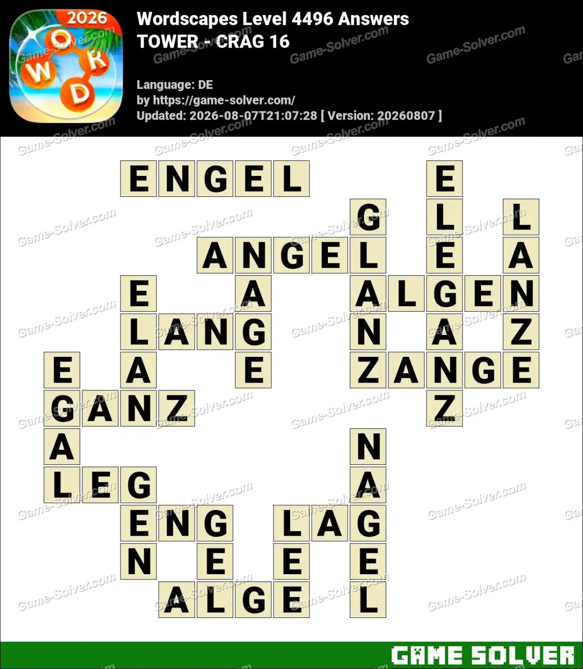 Wordscapes Deutsche Level 4496 Answers — TOWER - CRAG 16