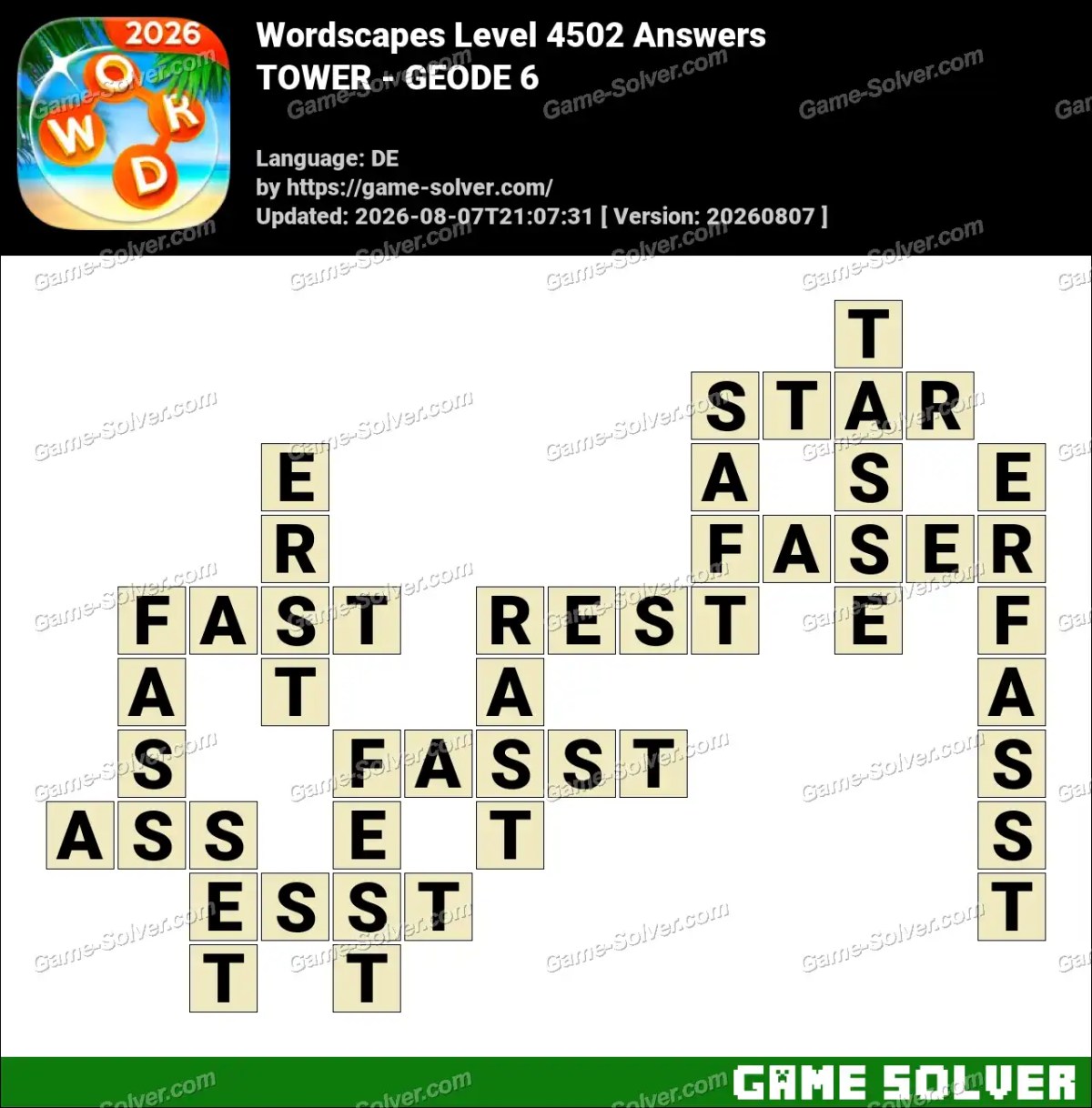 Wordscapes Deutsche Level 4502 Answers — TOWER - GEODE 6