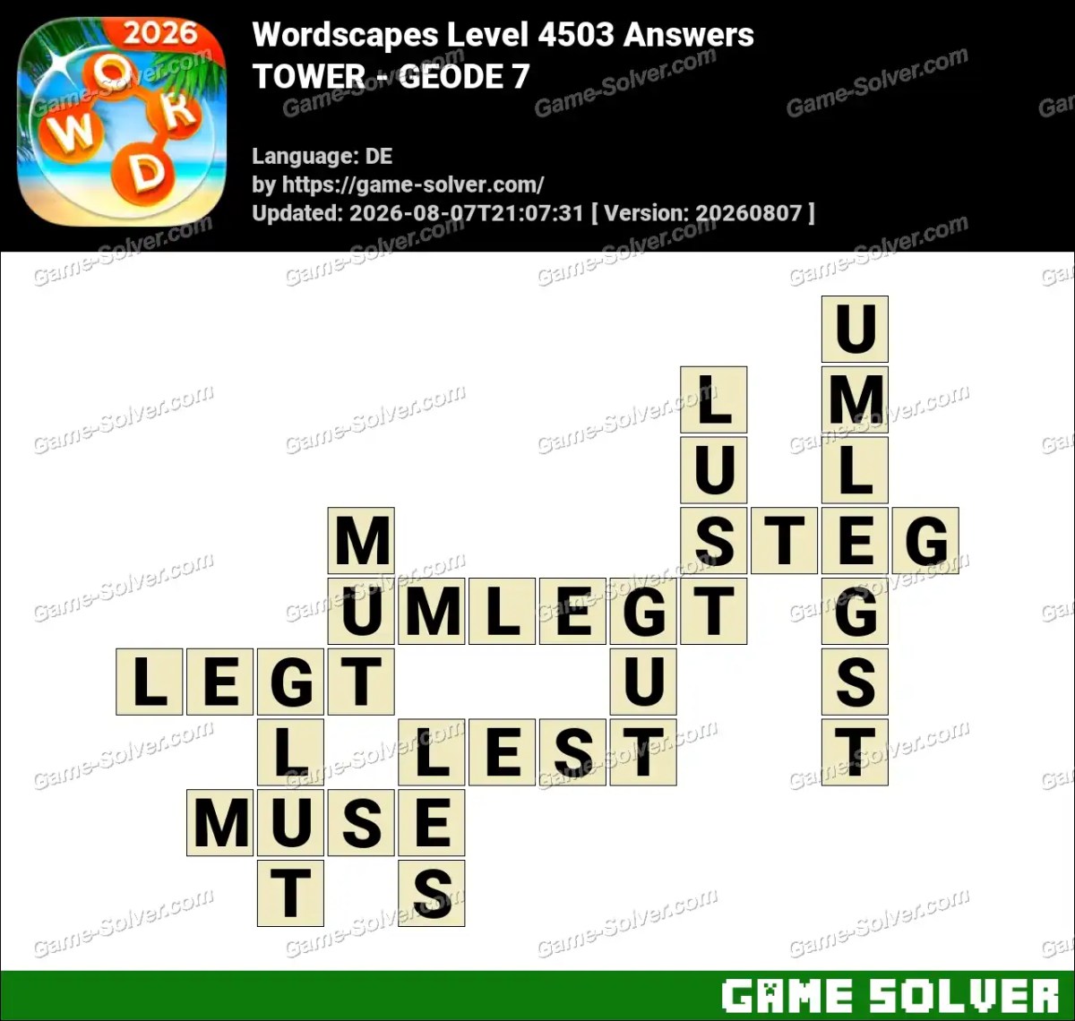 Wordscapes Deutsche Level 4503 Answers — TOWER - GEODE 7