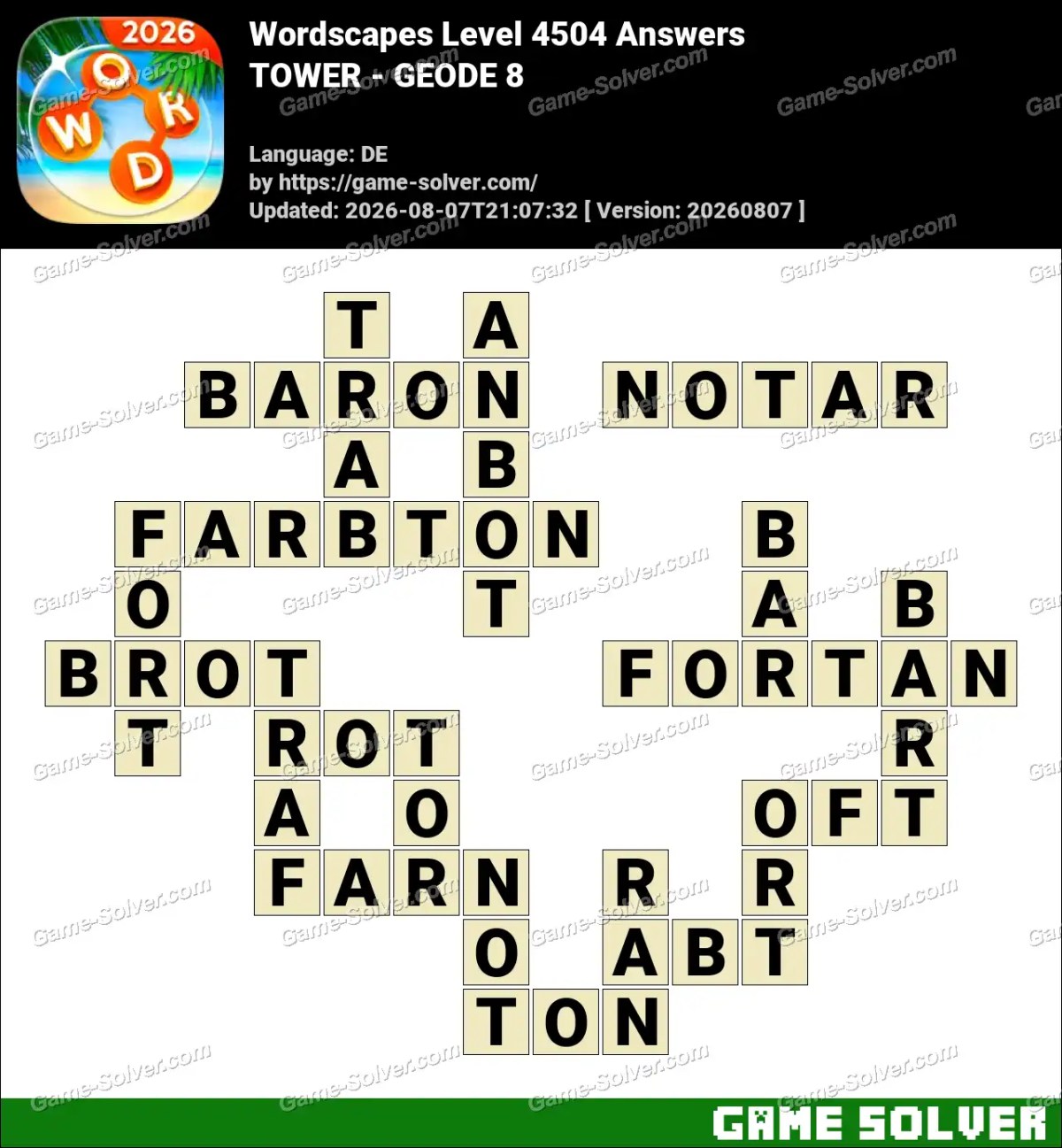 Wordscapes Deutsche Level 4504 Answers — TOWER - GEODE 8