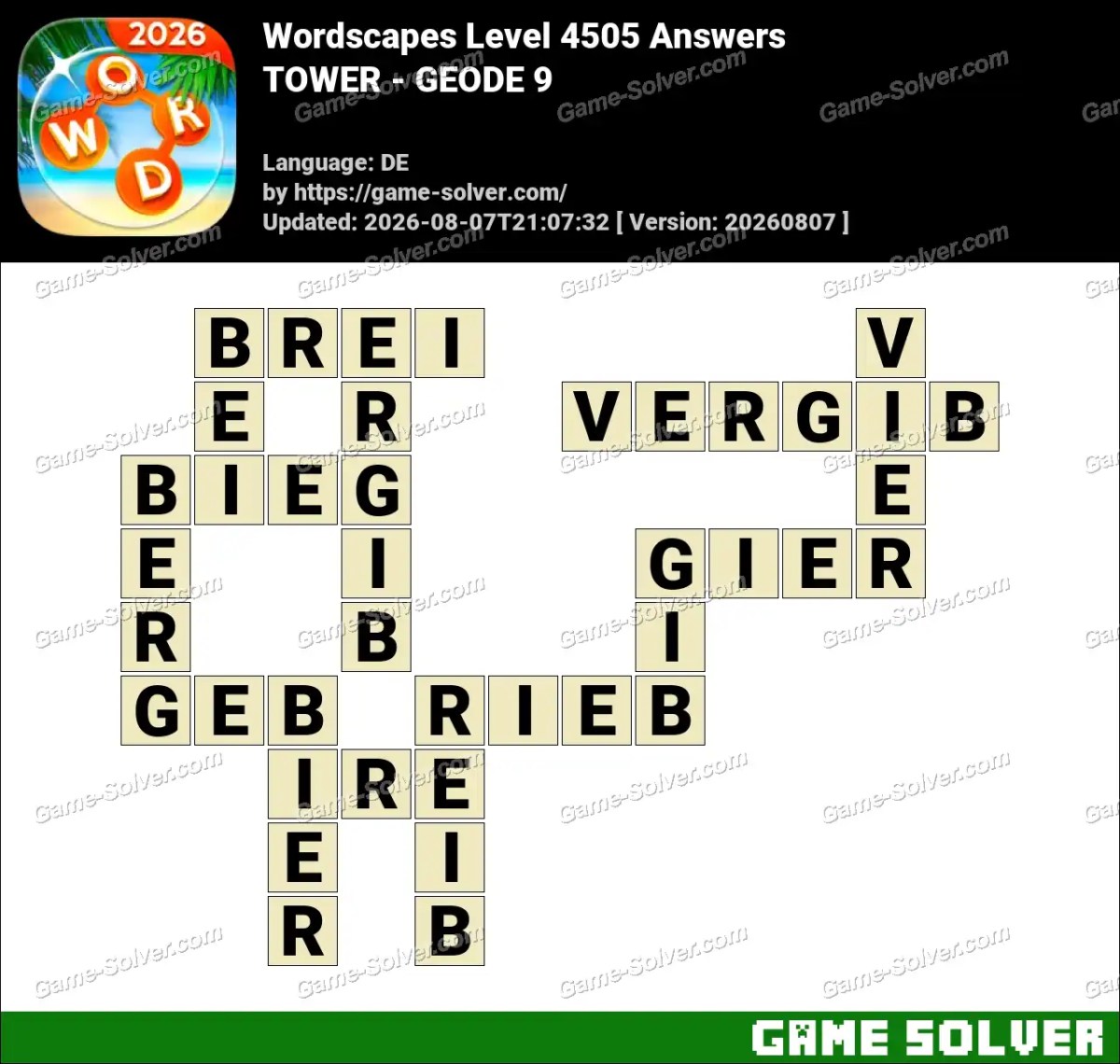 Wordscapes Deutsche Level 4505 Answers — TOWER - GEODE 9