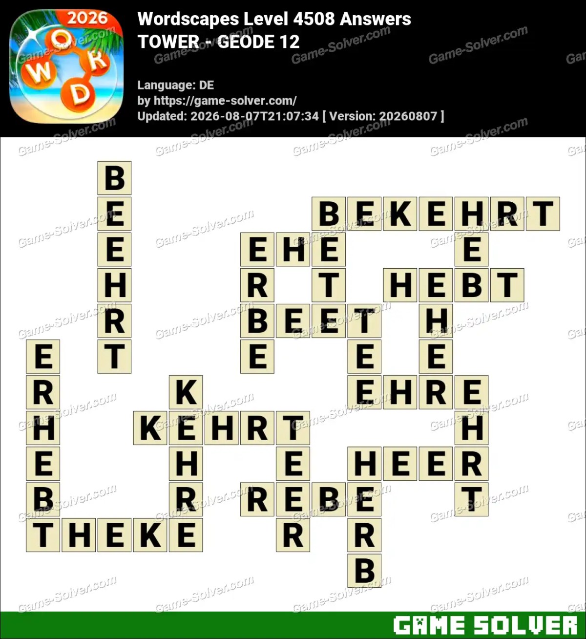 Wordscapes Deutsche Level 4508 Answers — TOWER - GEODE 12
