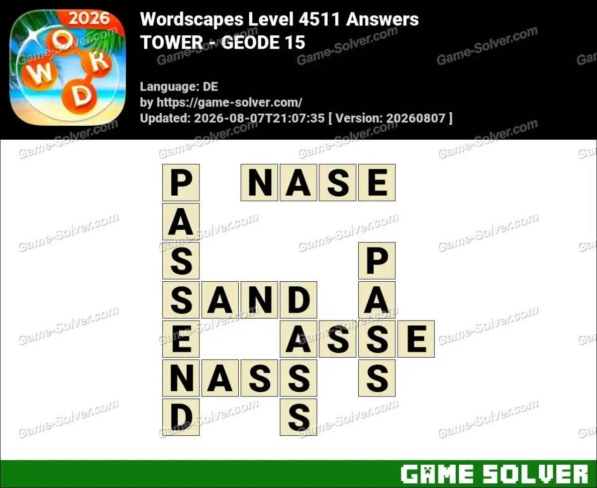 Wordscapes Deutsche Level 4511 Answers — TOWER - GEODE 15
