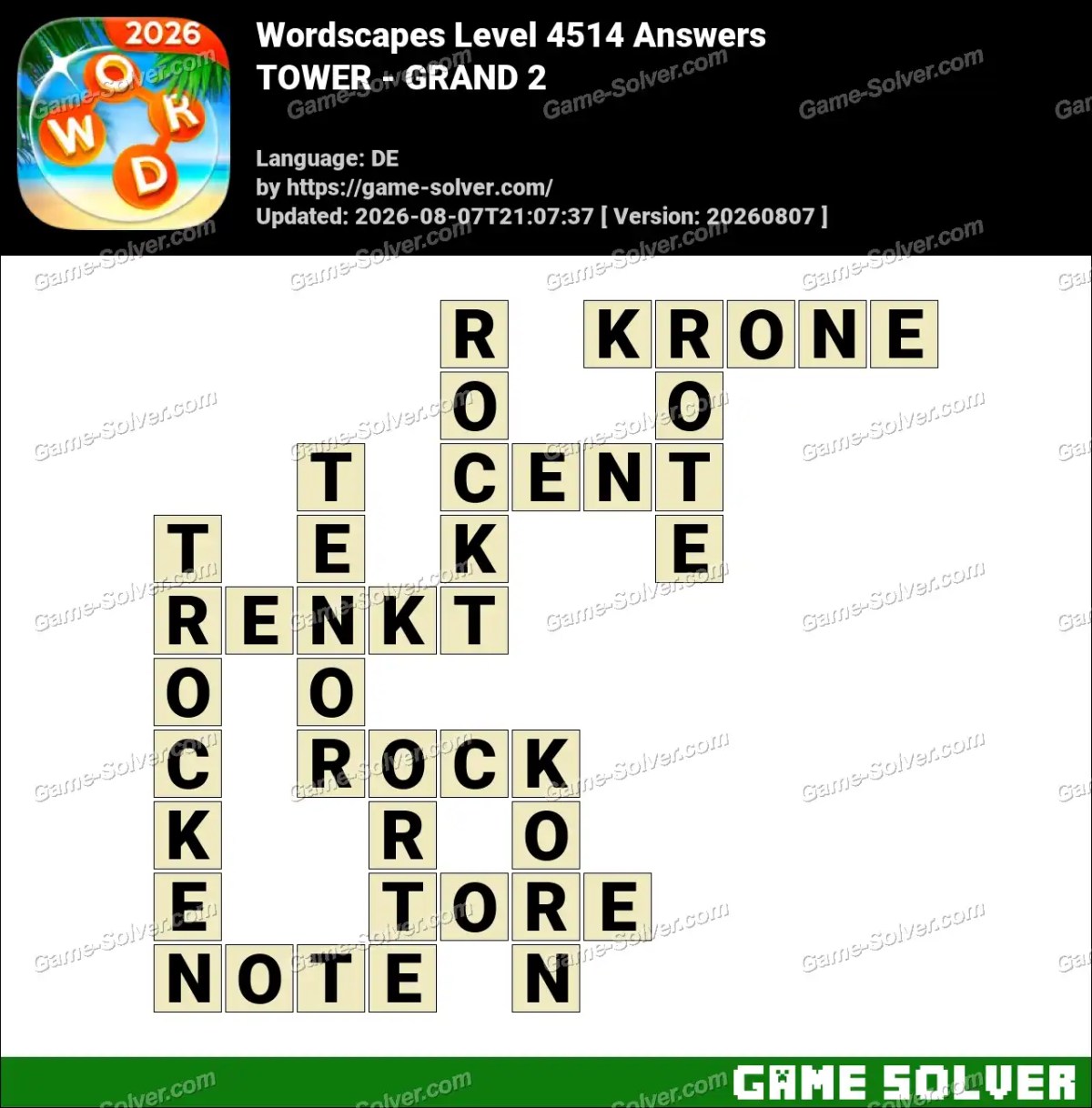 Wordscapes Deutsche Level 4514 Answers — TOWER - GRAND 2