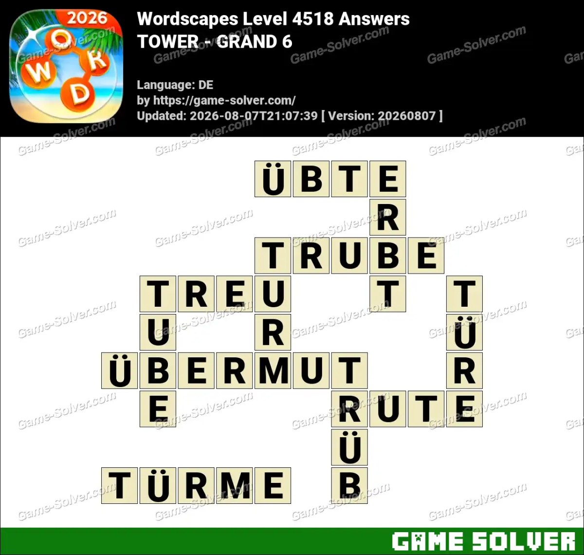Wordscapes Deutsche Level 4518 Answers — TOWER - GRAND 6
