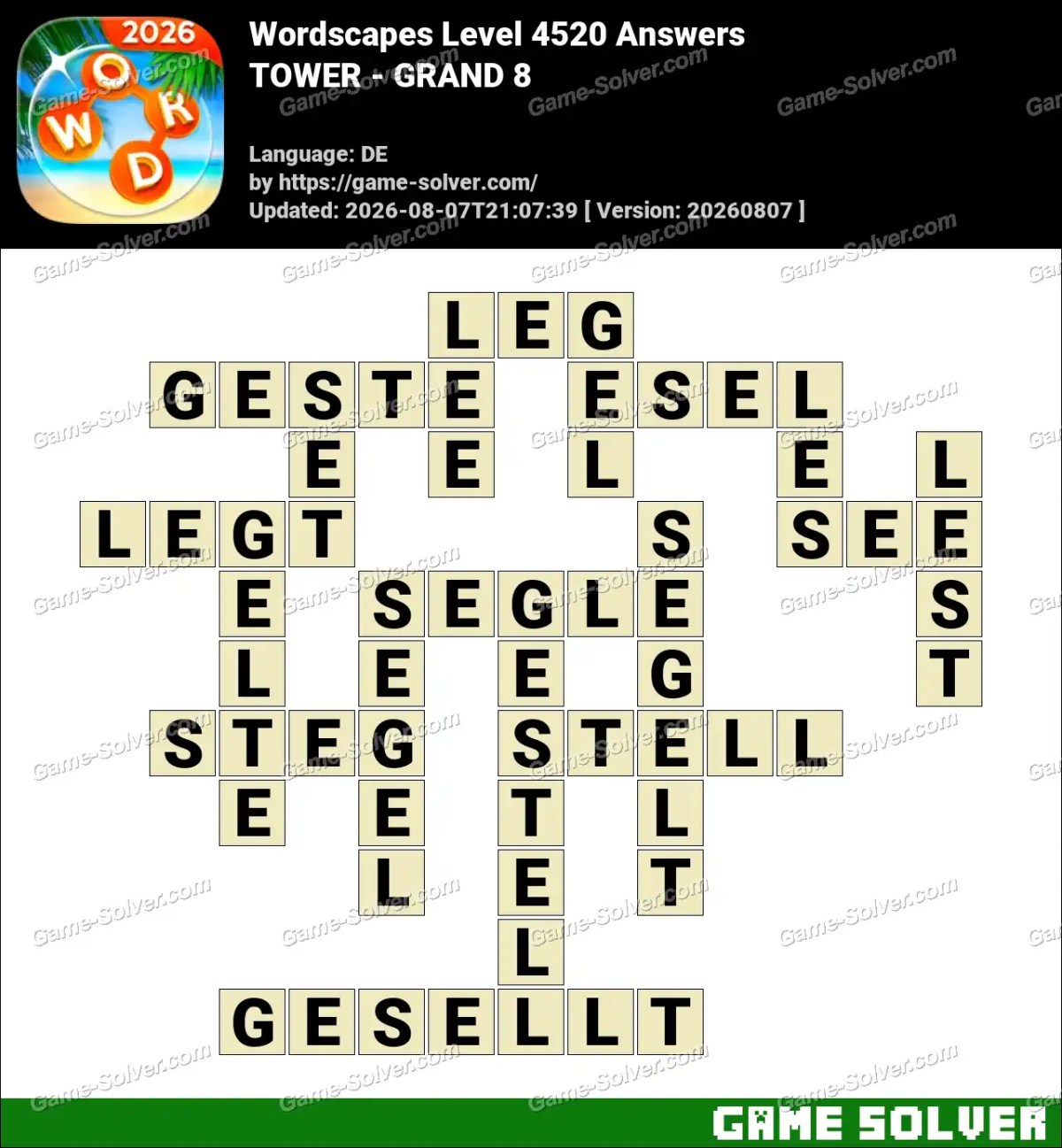 Wordscapes Deutsche Level 4520 Answers — TOWER - GRAND 8