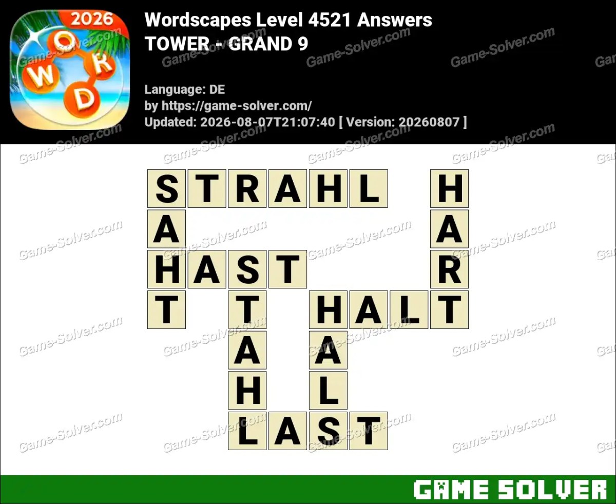 Wordscapes Deutsche Level 4521 Answers — TOWER - GRAND 9