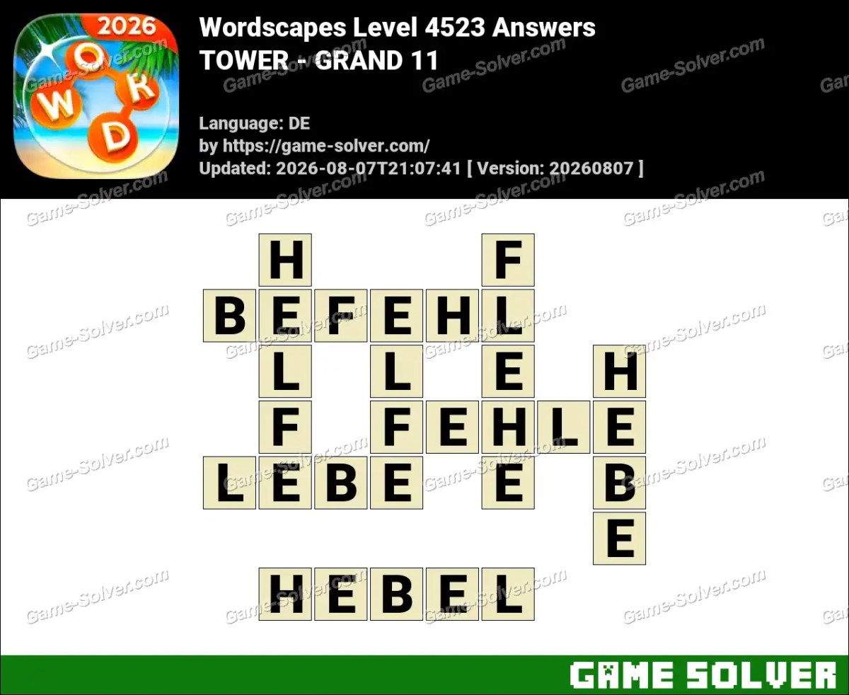 Wordscapes Deutsche Level 4523 Answers — TOWER - GRAND 11