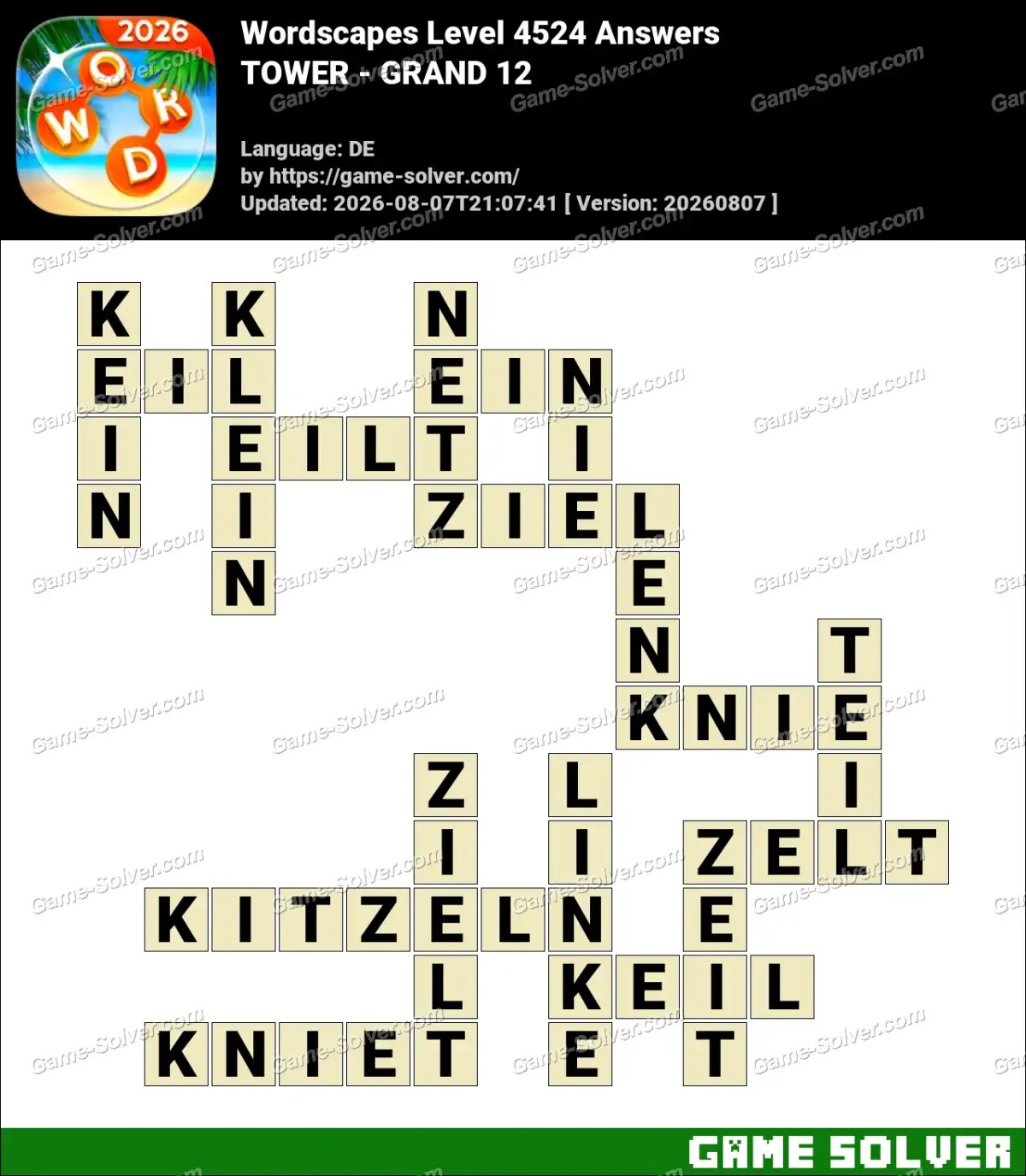 Wordscapes Deutsche Level 4524 Answers — TOWER - GRAND 12