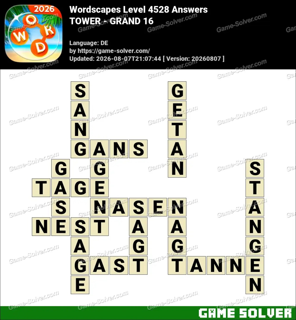 Wordscapes Deutsche Level 4528 Answers — TOWER - GRAND 16