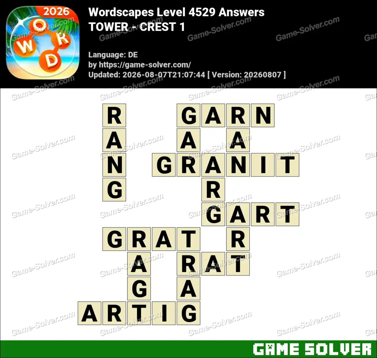 Wordscapes Deutsche Level 4529 Answers — TOWER - CREST 1