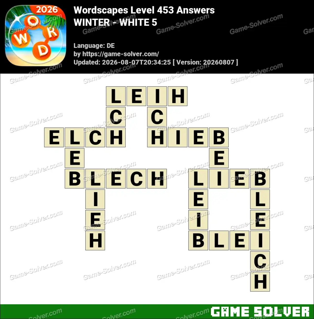 Wordscapes Deutsche Level 453 Answers — WINTER - WHITE 5