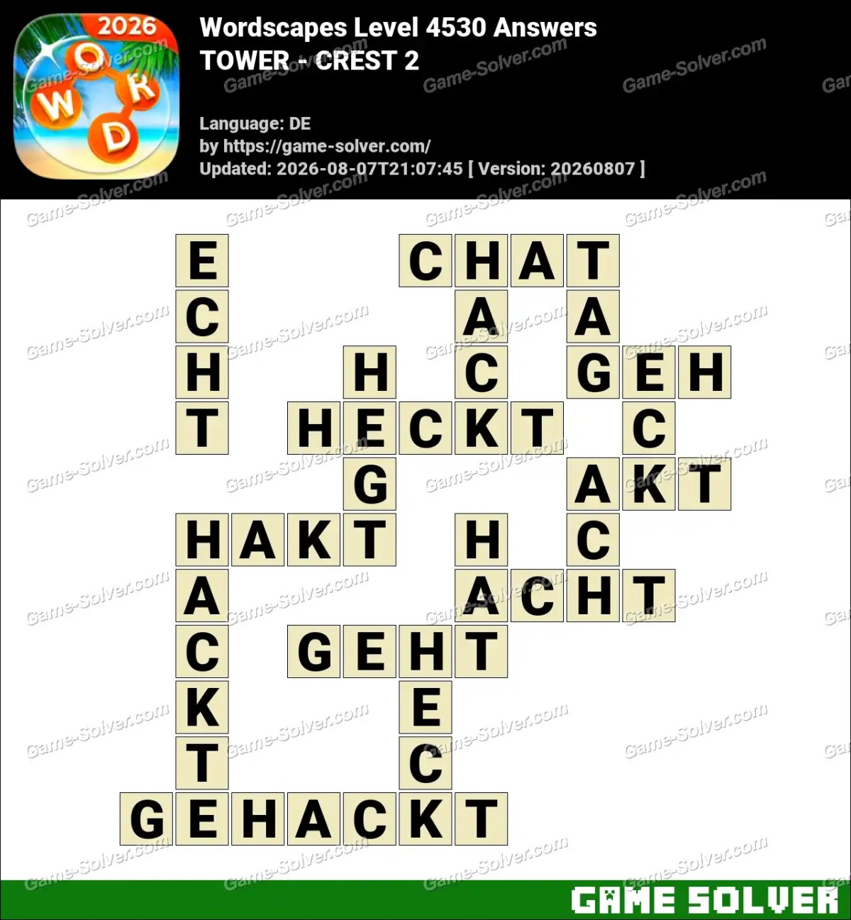 Wordscapes Deutsche Level 4530 Answers — TOWER - CREST 2