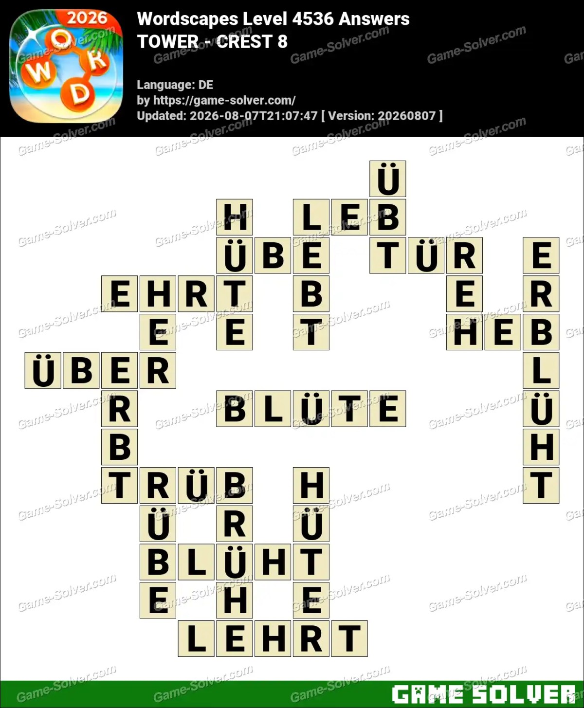 Wordscapes Deutsche Level 4536 Answers — TOWER - CREST 8 Wordscapes Deutsche Level 4536 Answers — TOWER - CREST 8