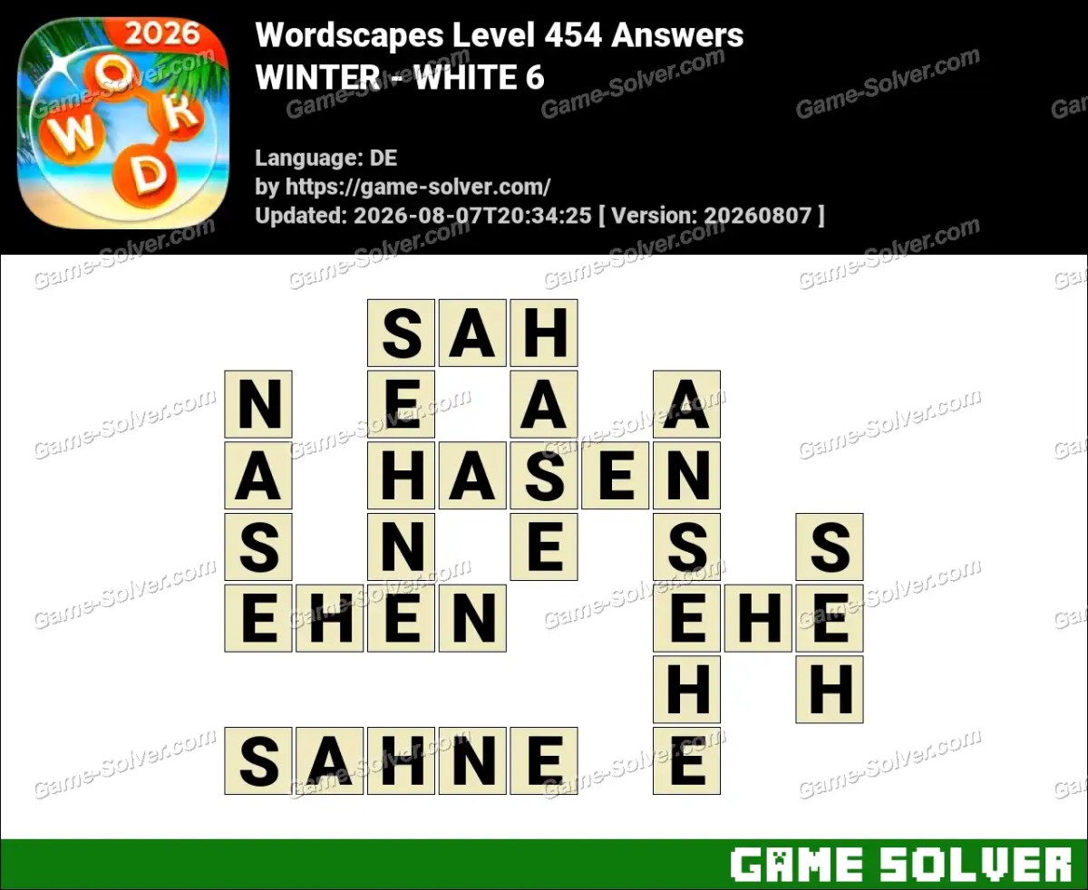 Wordscapes Deutsche Level 454 Answers — WINTER - WHITE 6