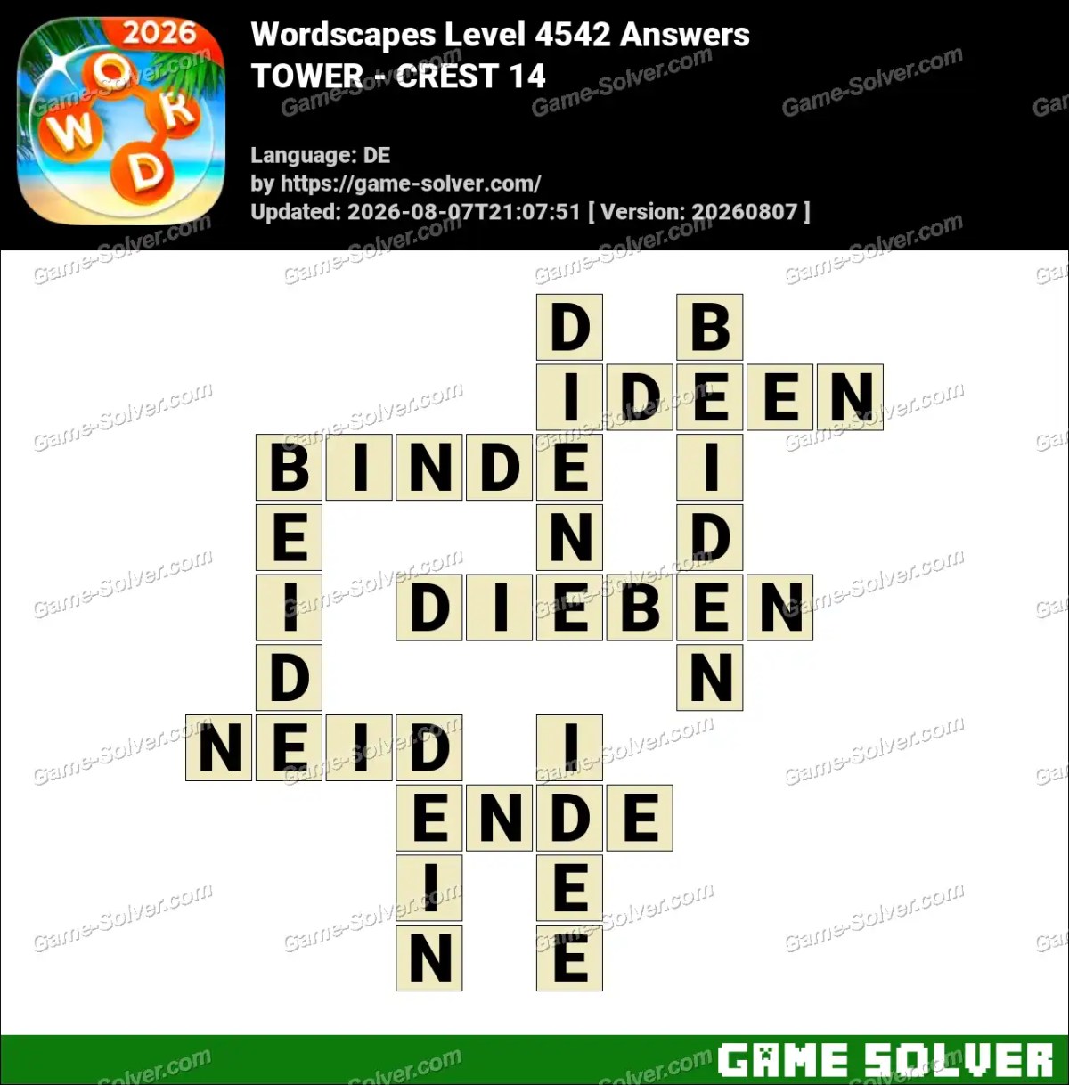 Wordscapes Deutsche Level 4542 Answers — TOWER - CREST 14