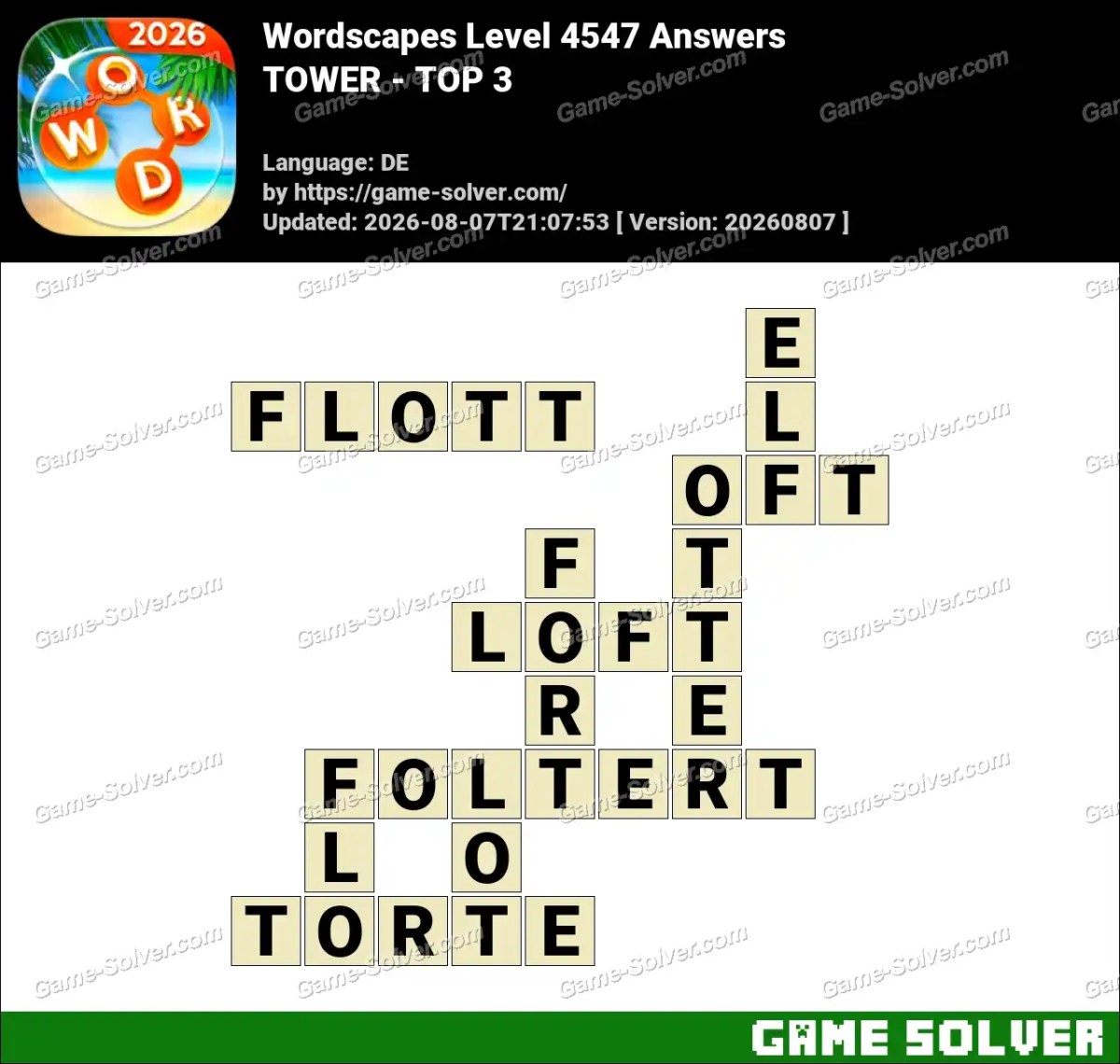 Wordscapes Deutsche Level 4547 Answers — TOWER - TOP 3