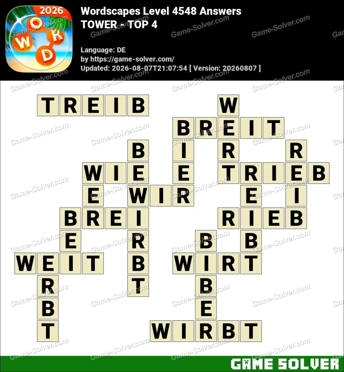 Wordscapes Deutsche Level 4548 Answers — TOWER - TOP 4 Wordscapes Deutsche Level 4548 Answers — TOWER - TOP 4