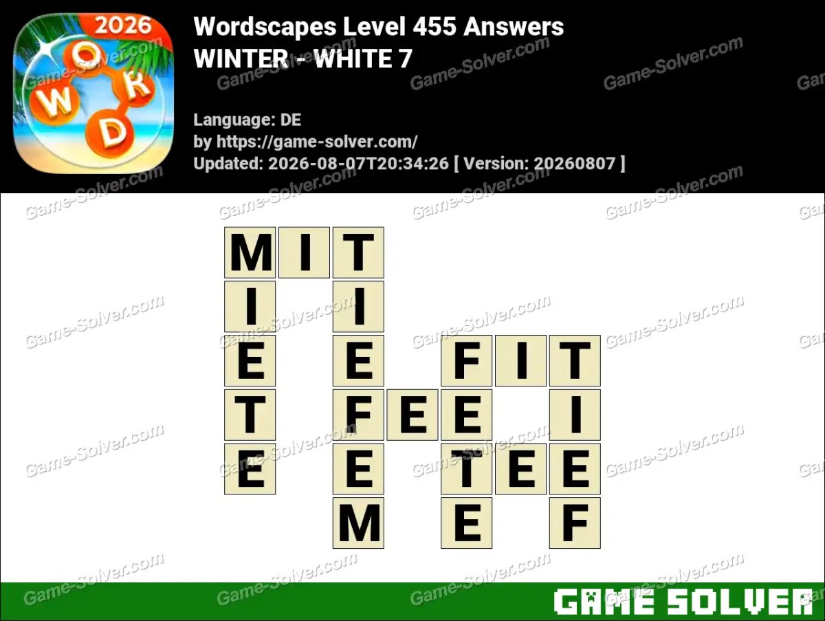 Wordscapes Deutsche Level 455 Answers — WINTER - WHITE 7