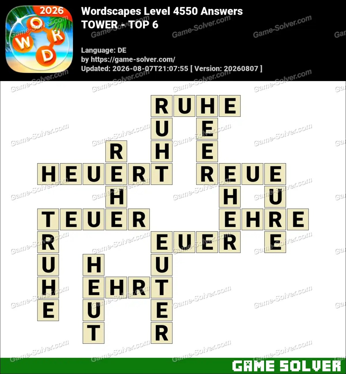 Wordscapes Deutsche Level 4550 Answers — TOWER - TOP 6