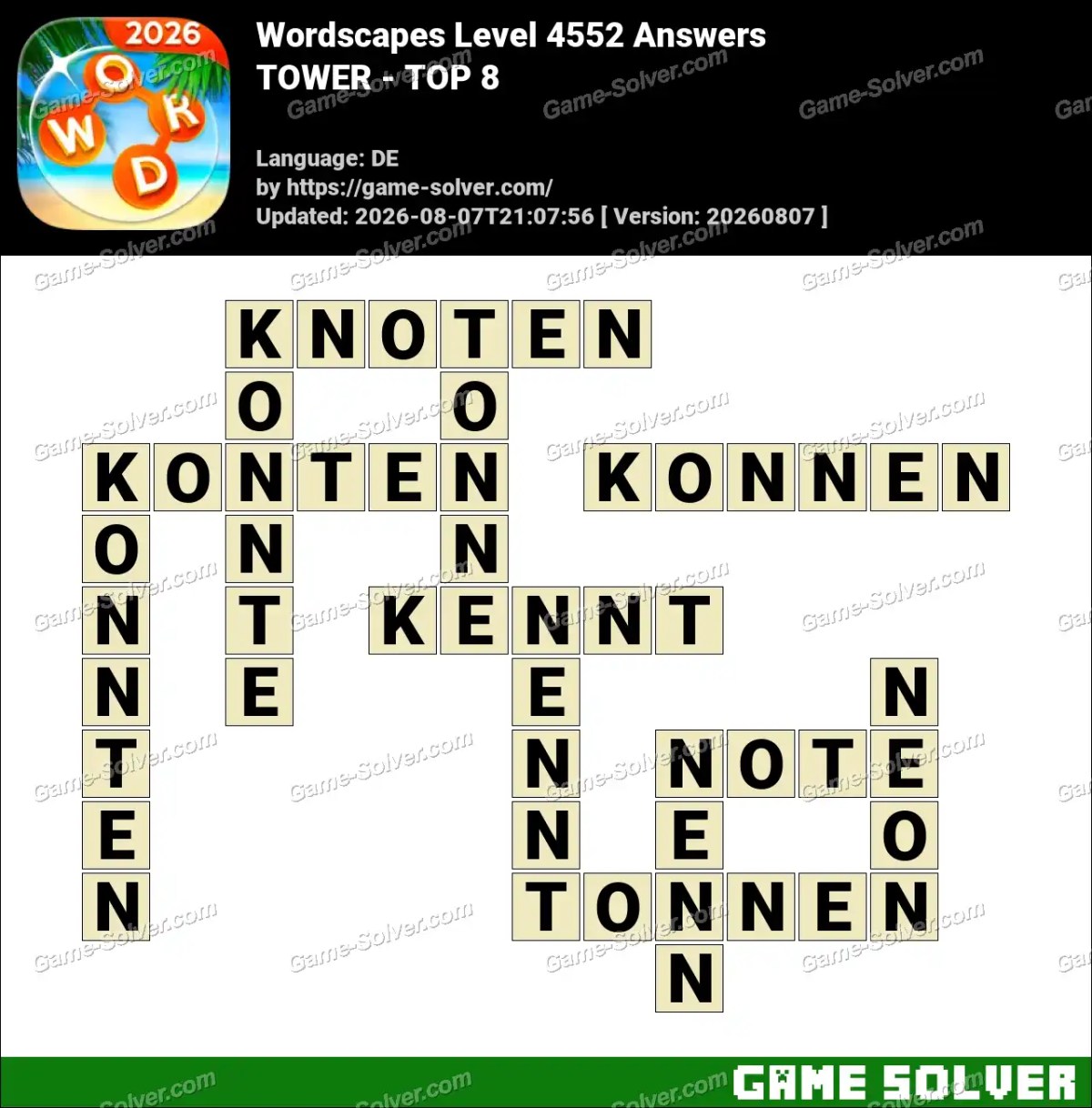 Wordscapes Deutsche Level 4552 Answers — TOWER - TOP 8 Wordscapes Deutsche Level 4552 Answers — TOWER - TOP 8