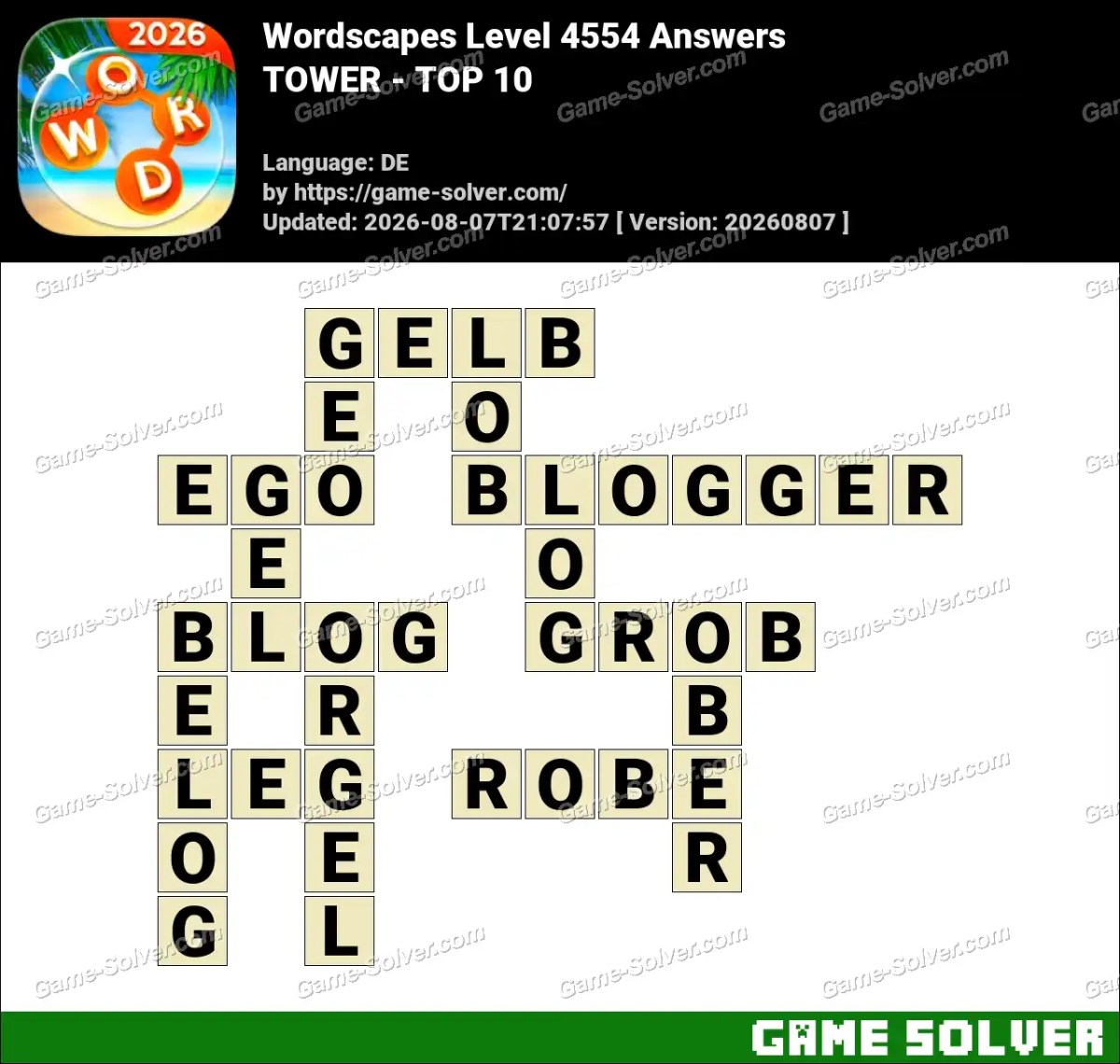 Wordscapes Deutsche Level 4554 Answers — TOWER - TOP 10