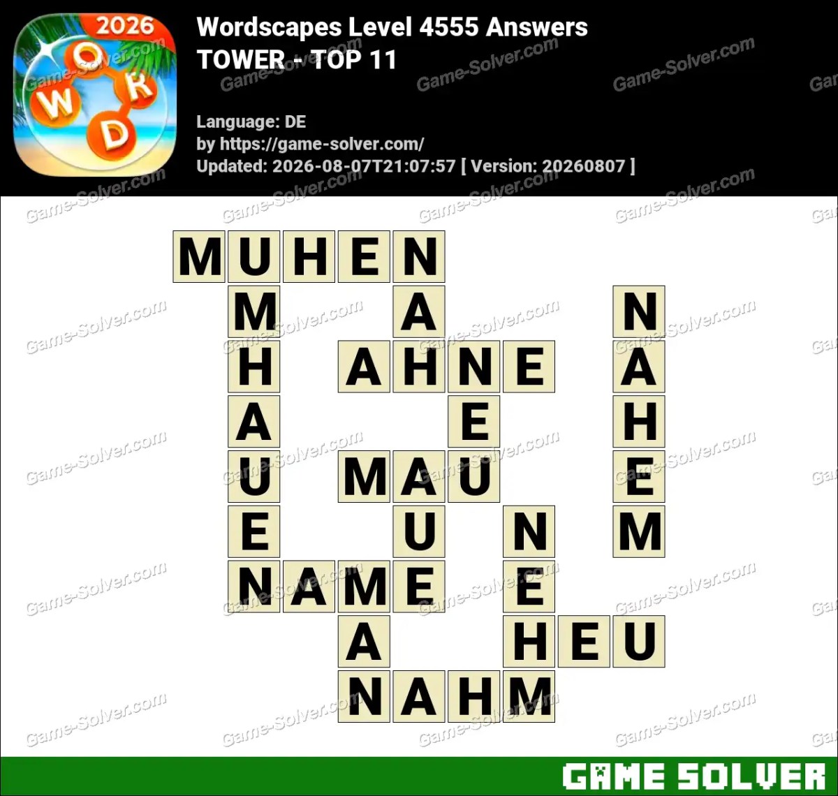 Wordscapes Deutsche Level 4555 Answers — TOWER - TOP 11